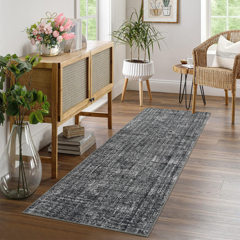 Tapis de salon Minimalist, Gris foncé, Tapis de couloir 2 pi x 6 pi