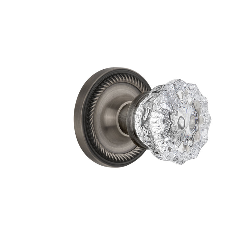 Rope Rosette with Crystal Door Knob, Antique Pewter, 2-3/8”