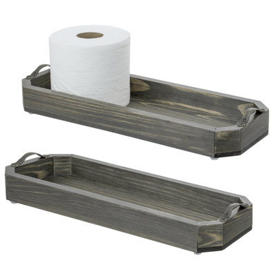 2 Piece Grey Wood Toilet Tank Tray