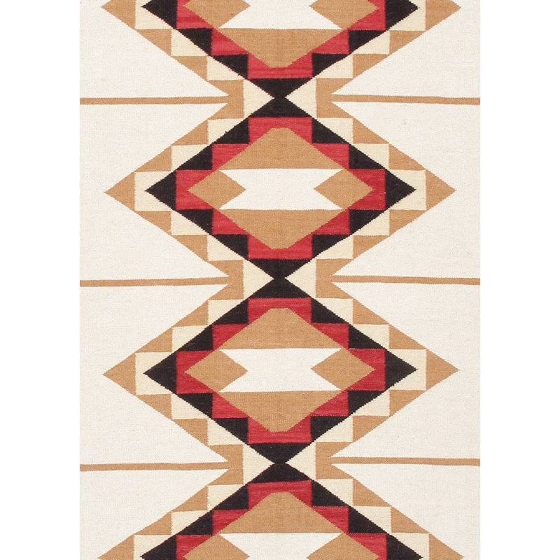 Tapis oriental crème / noir / brun en laine / coton 6 pi x 8 pi 11 po Oriental