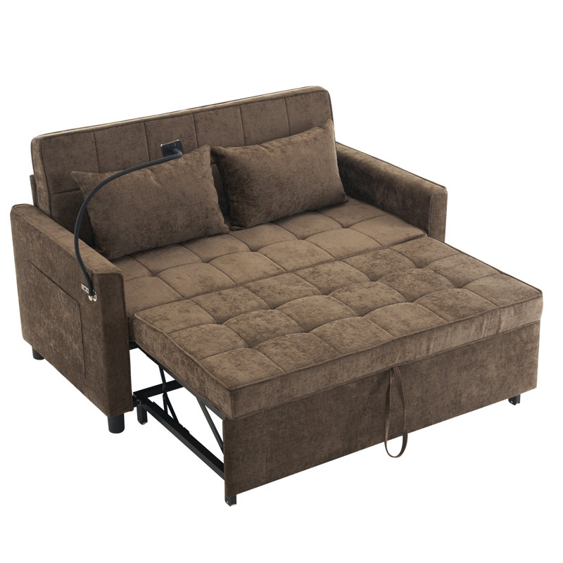 Canapé-lit coulissant 56,9 po avec dossier réversible et port USB, Brown