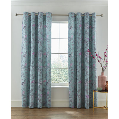 Oriental Butterfly Easy Care Eyelet Curtains