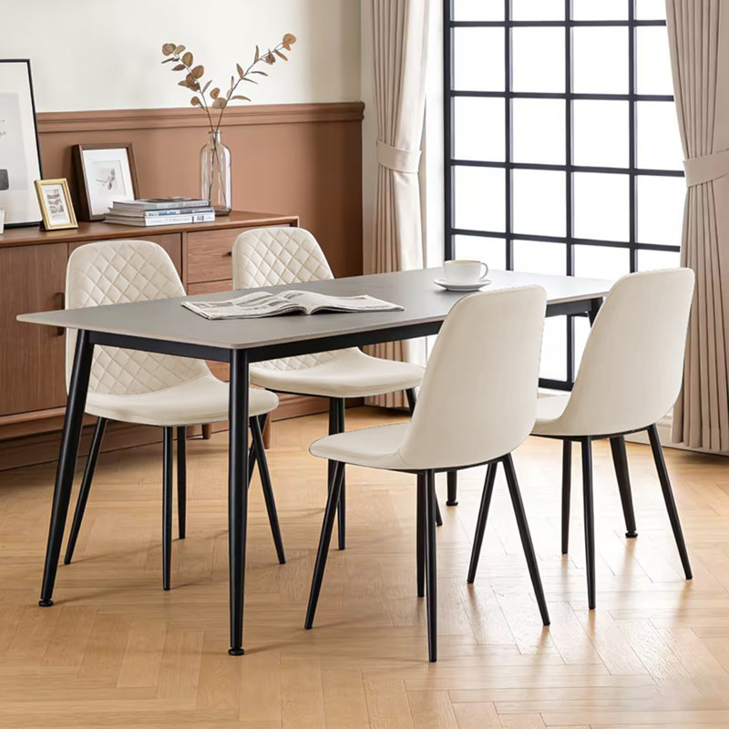 Kaylani Modern Upholstered Dining Chair, Beige Velvet, Black, 4