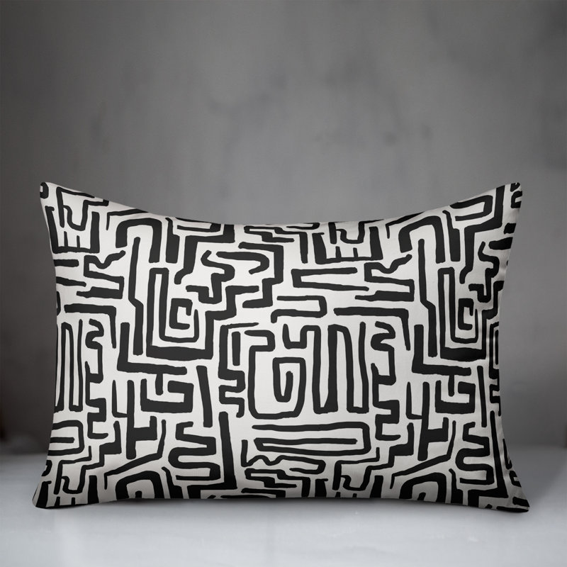Black Maze Lines Throw Pillow