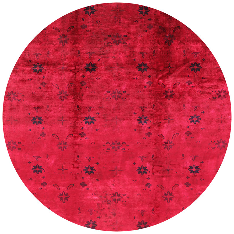 Tapis rouge à motif floral, Rond 7 pi