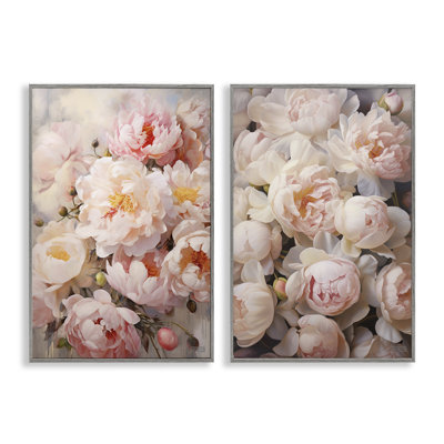 Soft Pink Cabbage Roses 2 PC Giclee Art Set by Roozbeh Bahramali