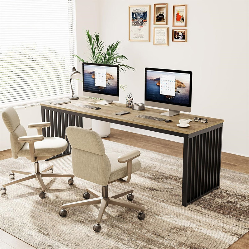78.74 Inches Double Computer Desk For 2 Person – Extra Long Industrial Workstation With Heavy Duty Metal Frame (Not Including Chair)