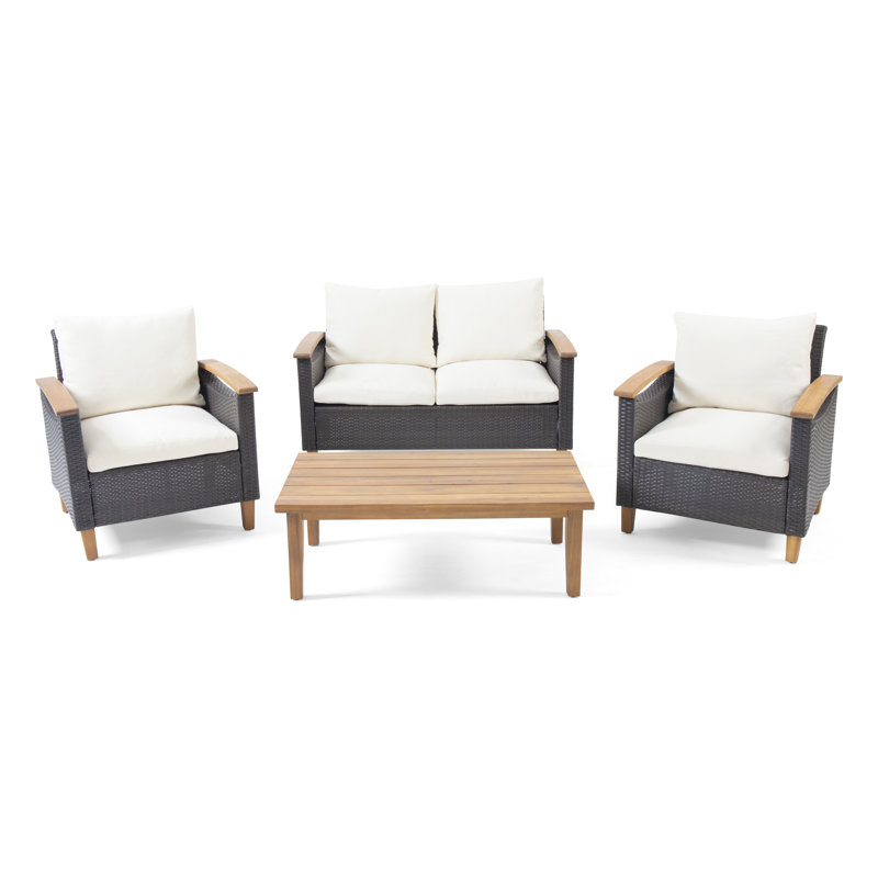 Acacia 4 - Person Patio Conversation Set with Cushions, Multi-Brown/Teak, Beige