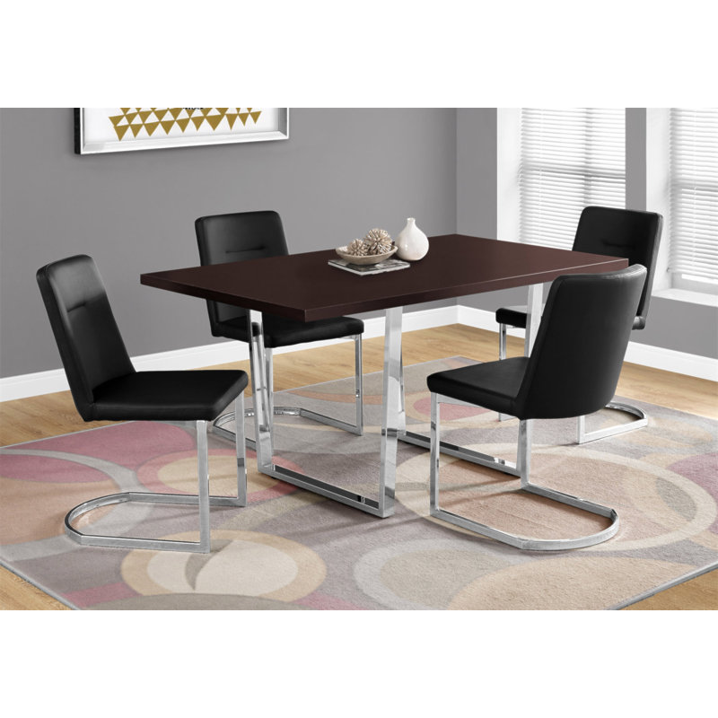 Dining Table, 60" Rectangular, Kitchen, Dining Room, Brown Laminate, Chrome Metal, Contemporary, Modern
