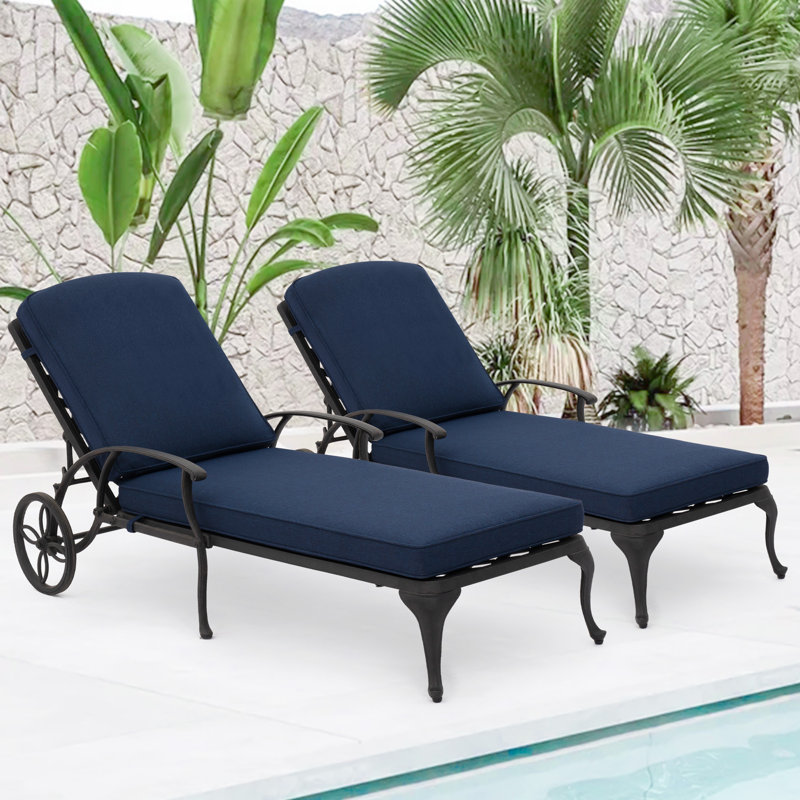 Braysen Outdoor Metal Chaise Lounge , Cushion Included, Navy