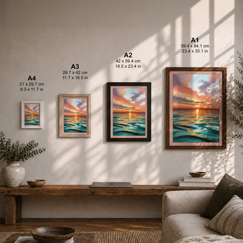 Sunset Over Calm Waters Coastal - Print, Unframed, A4 - 29.7 x 21.0 cm