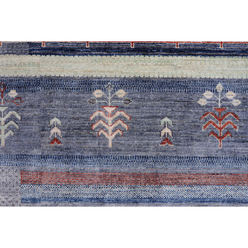 Tapis gris pâle et multicolore de haute qualité noué à la main