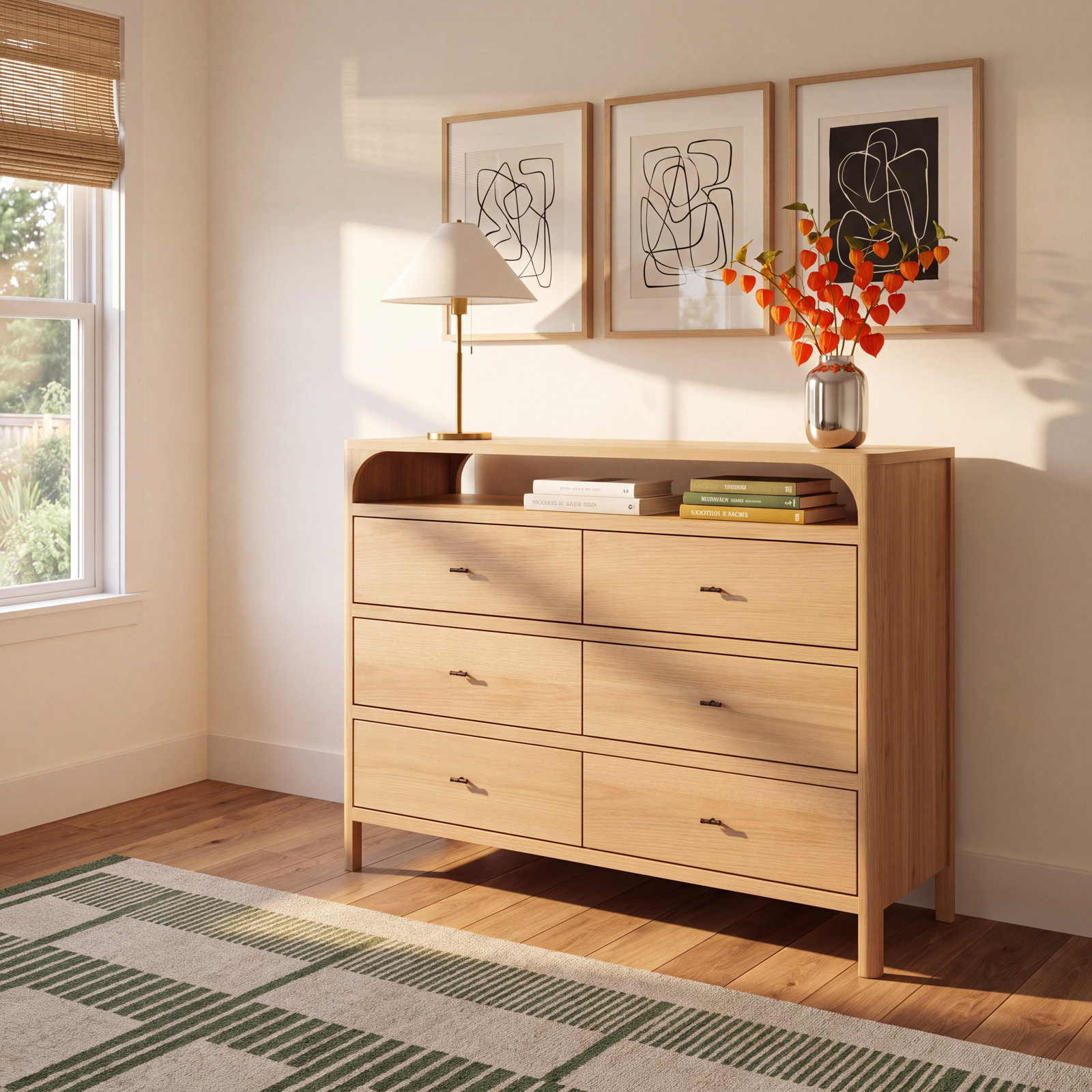 Kaela 44.9 " Oak Double Dresser, Natural Oak