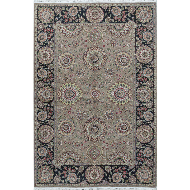 Tapis gris et noir noué à la main de haute qualité