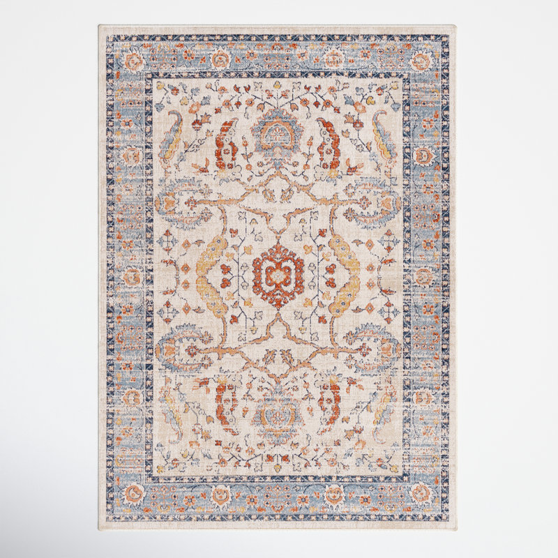 Robert Oriental Brick Red/Navy/Light Beige Indoor/Outdoor Use Area Rug, Rectangle 7'10" x 10'