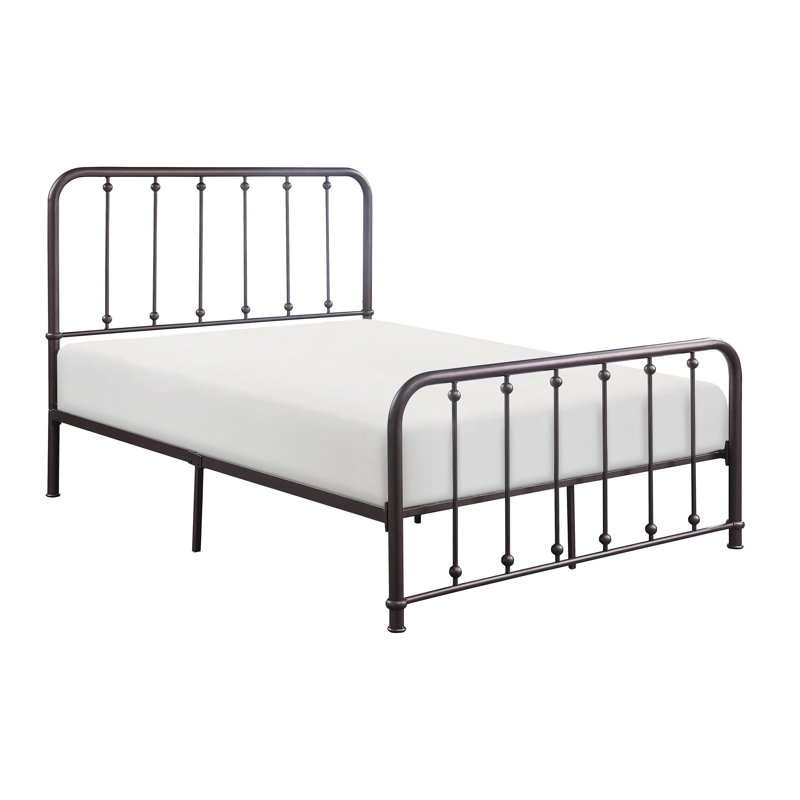 Lit plateforme double en métal au fini bronze foncé pour chambre à coucher - Décorations décoratives antique avec tête de lit