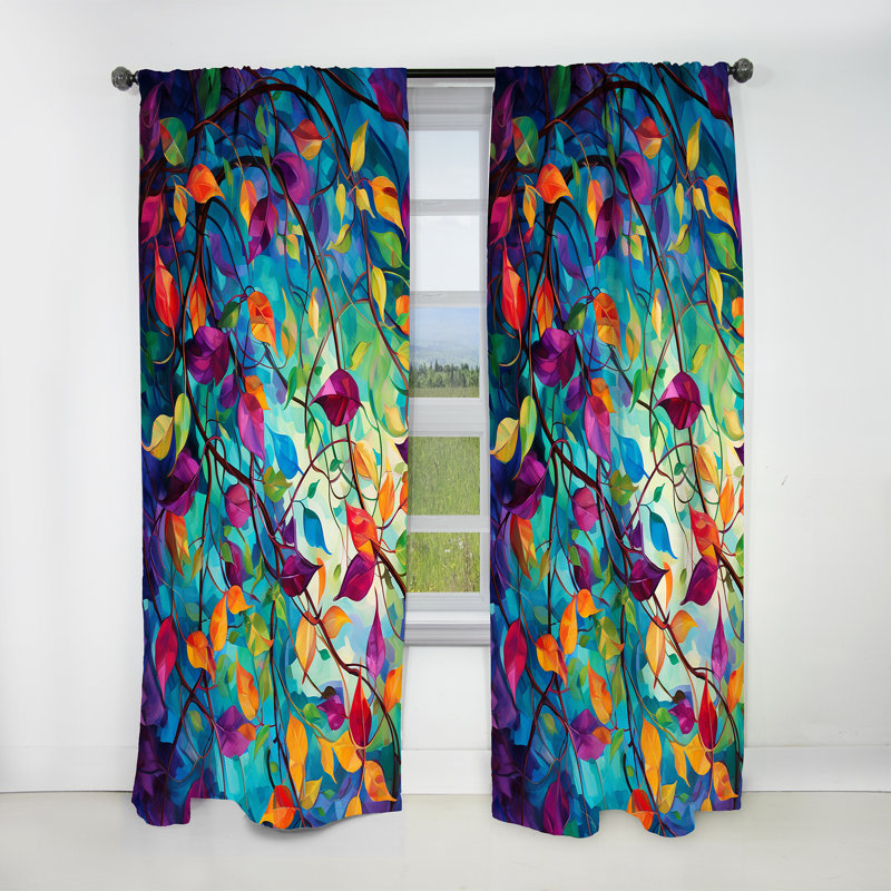 Multicolor Vibrant Vines I - Rideau abstrait occultant Abstract Botanicals - 1 panneau, L 52 po x L 95 po