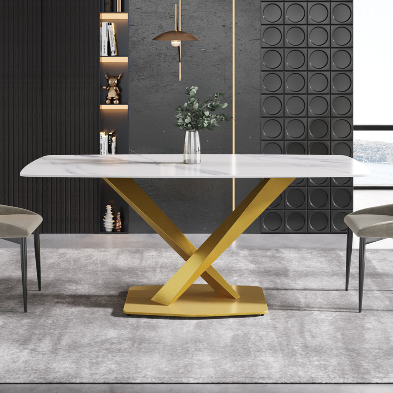 70.87" Kitchen Table, Dining Room Table, Modern Dining Table for 6-8 People, Black, White, 29.53" H x 70.8" W x 35.4" D