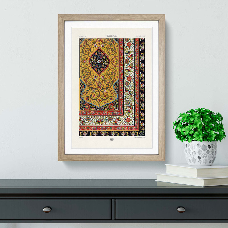 A Floral Persian Pattern by Albert Racinet - Picture Frame Painting Print on MDF, Oak Framed, 65cm H x 48cm W x 2cm D