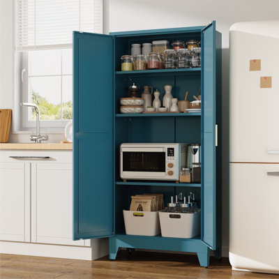 61-inch Tall Metal Cabinet with 2 Doors and 3 Adjustable Shelves(Blue)