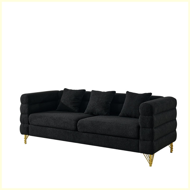 Canapé modulaire moderne surdimensionné à 3 places avec 3 coussins pour le salon, Noir