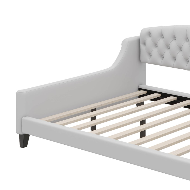 Lit de jour contemporain pleine chic avec boutons touffetés délicats, Double, Beige