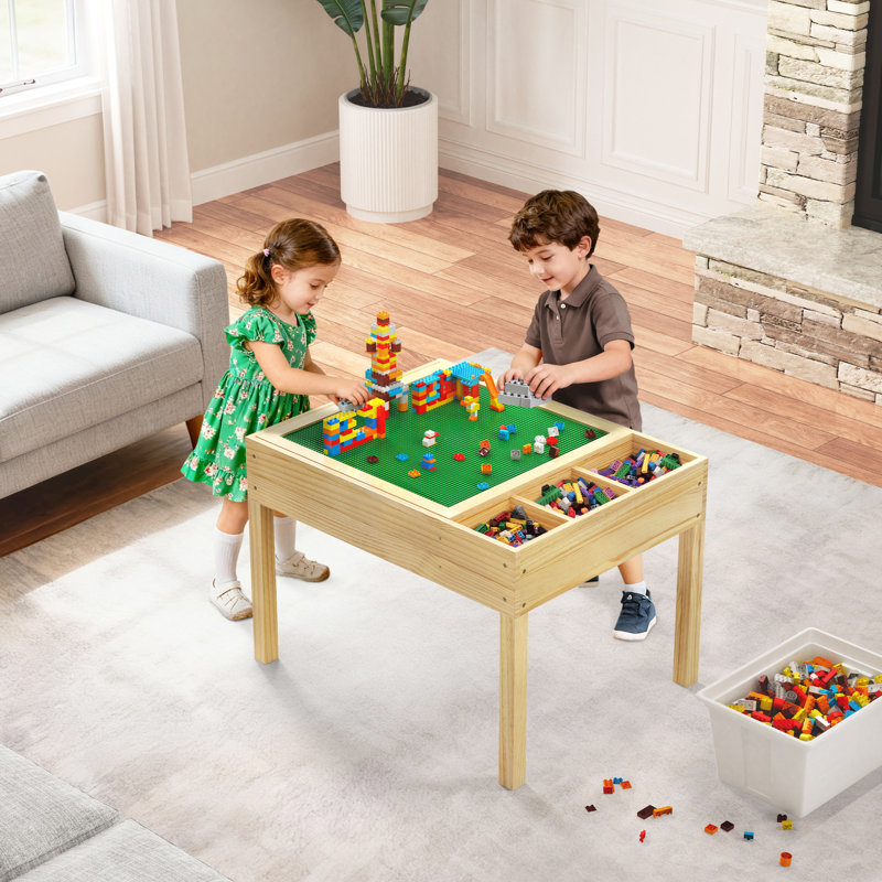 Table lumineuse pour enfants, table d'activités pour enfants 3 en 1 avec rangement, sensoriel à DEL, brique de construction et station d'art avec porte-rouleau de papier pour enfants de 3 ans et plus