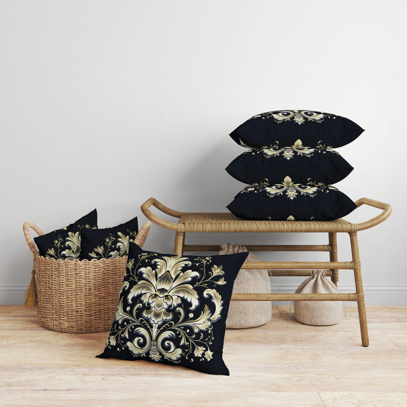 Vintage Veil Reversible Throw Pillow, 16"H x 16"W, Black/Beige Floral/Abstract