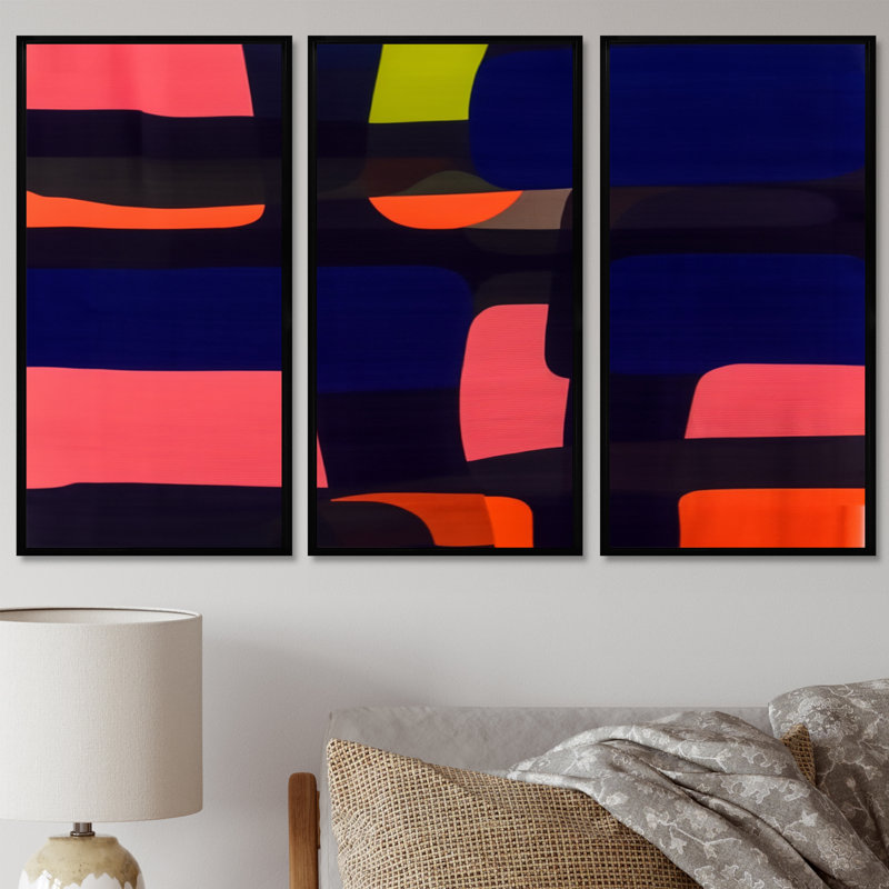 «Midnight Melody Retro 70S», impression d'art mural abstrait, H 28 po x l 36 po x P 1 po, Cadre flottant noir