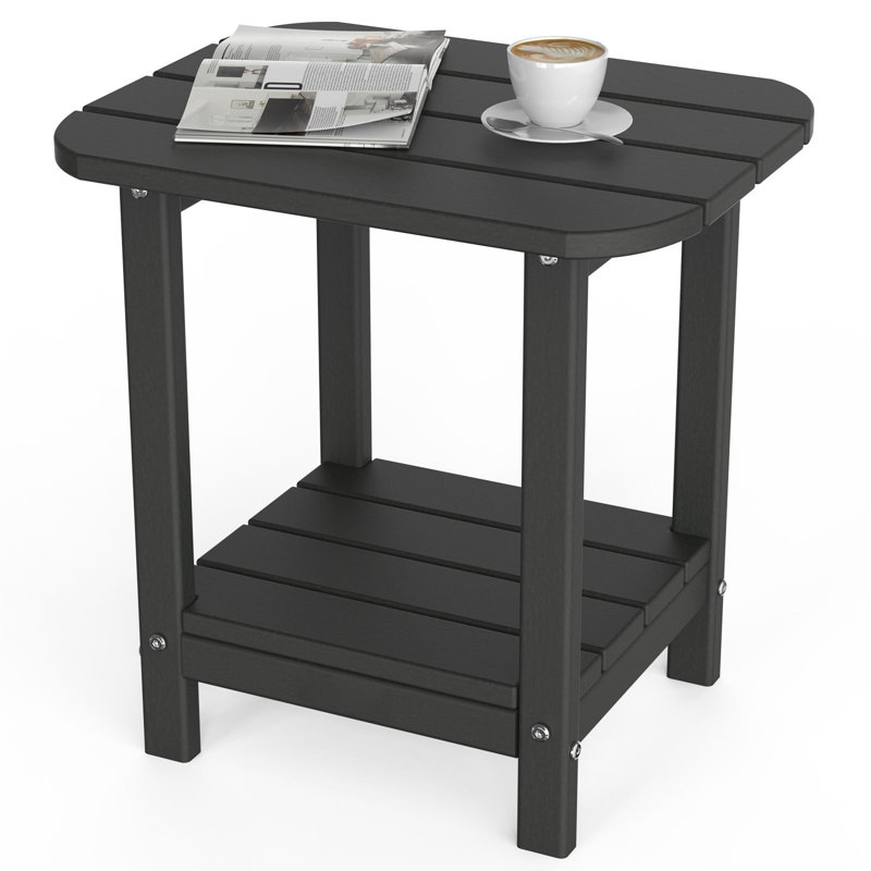 Sturdy Dual-Shelf HDPE Adirondack Side Table, Black