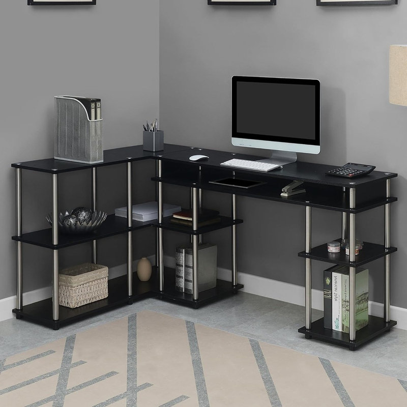 Bureau et console, ensemble de repaire - Étude de maison contemporaine, organisation moderne, noir