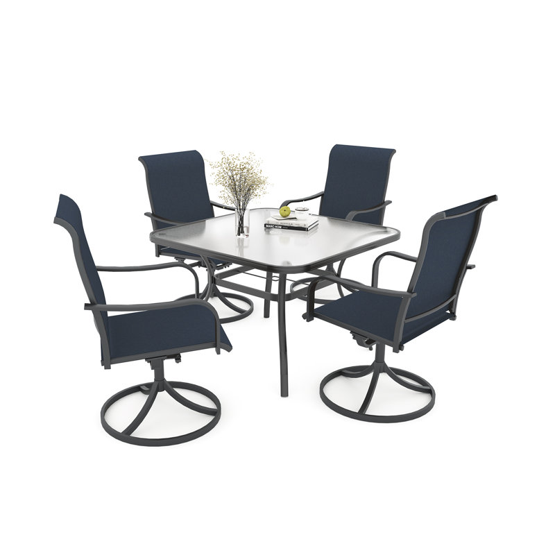 4 - Person Patio Dining Set With Square Tempered Glass Table, Blue