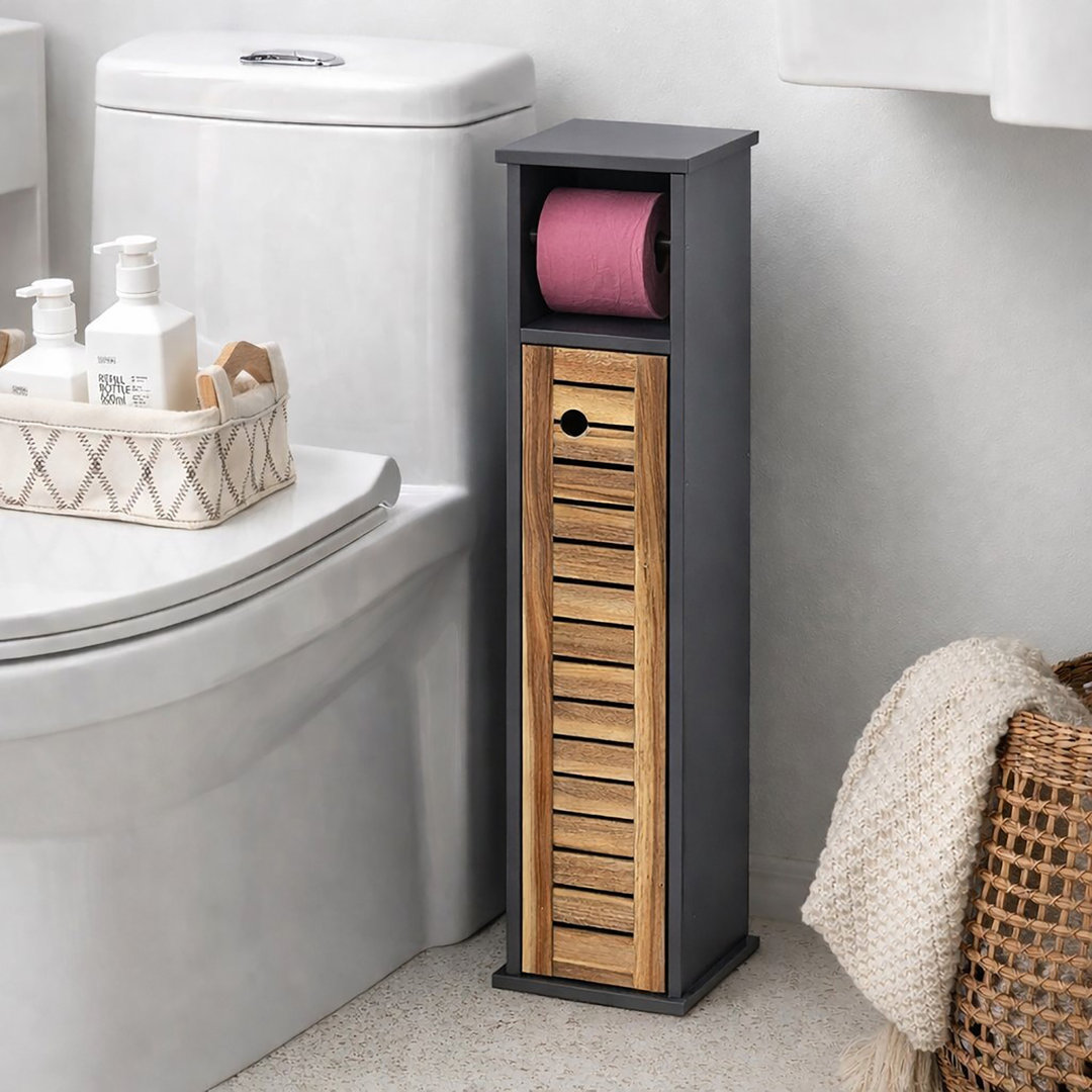 Compact Toilet Paper Storage Cabinet with Dispenser, Holds Up to 6 Rolls, Brown and Gray - Elements Collection Evideco