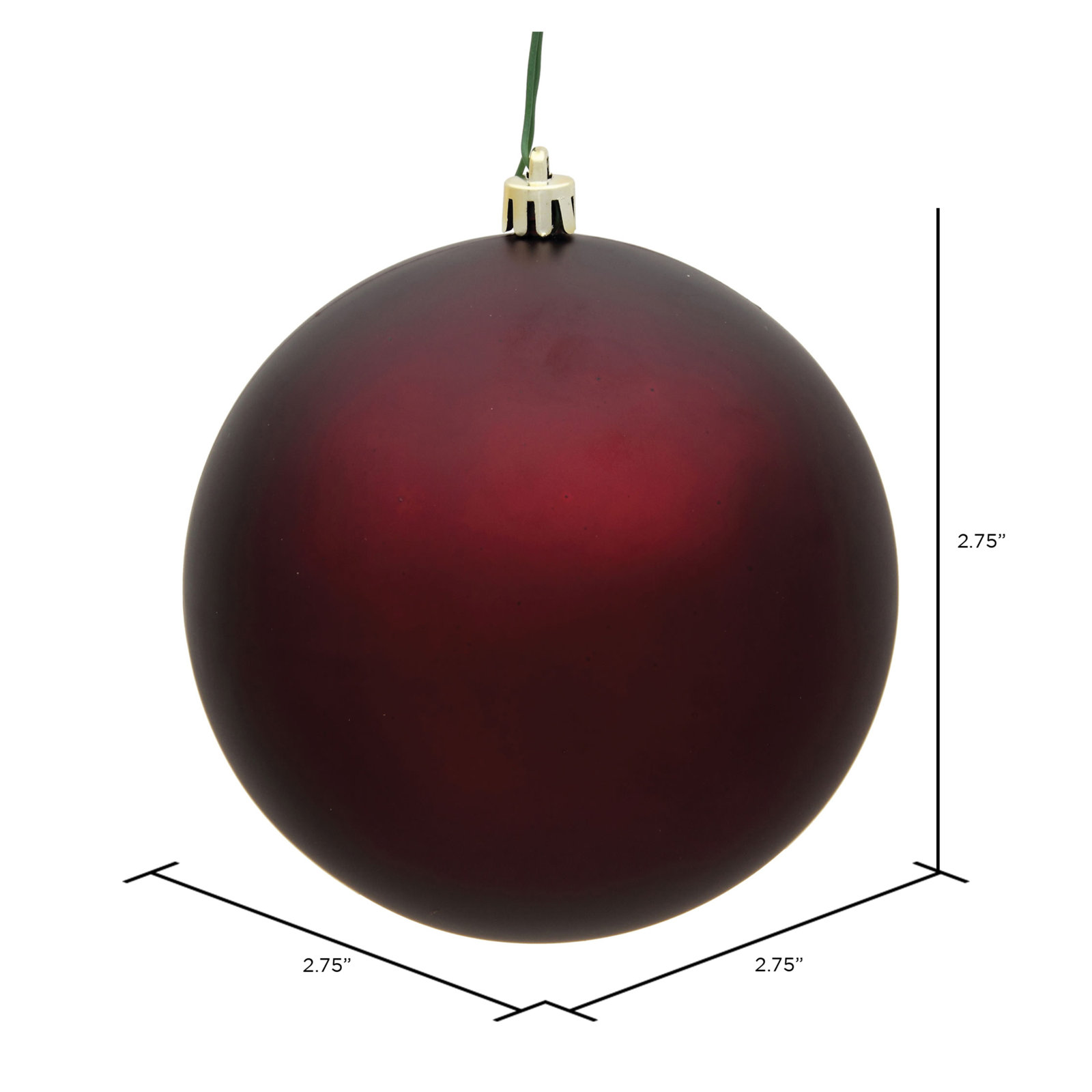 Holiday Décor Ball Ornament, Burgundy Matte, 2.75" H x 2.75" W x 2.75" D