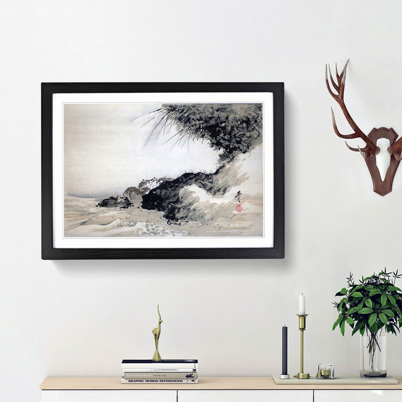 Crabs on Shore Rocks by Shibata Zeshin - Picture Frame Painting Print, 48cm H x 65cm W x 2cm D, Black Framed