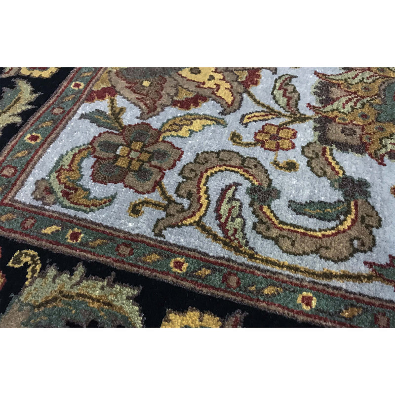 Crown Wool Oriental Area Rug in Blue/Black/Brown