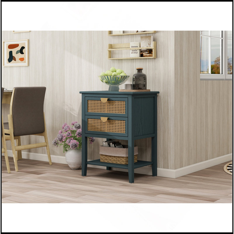 Charmante table d'appoint à 2 tiroirs en rotin naturel, idéale pour diverses pièces