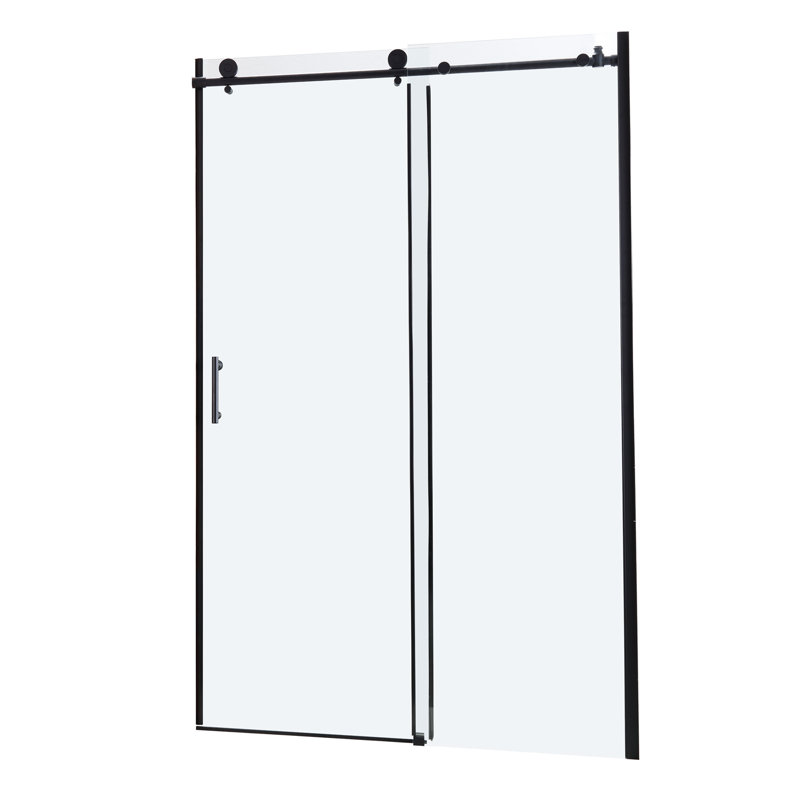 Cabine de douche à porte coulissante simple sans cadre l 48 po x H 76 po, noir mat, Nickel