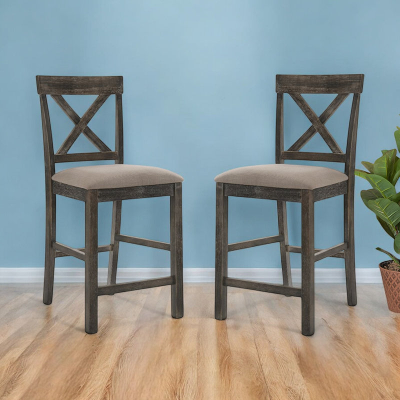 Guth Counter Height Chair (Set-2) in Tan Linen and Weathered Grey