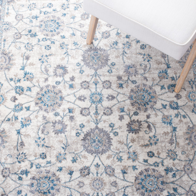 Eileen Oriental Ivory/Blue Area Rug, Round 6'7"