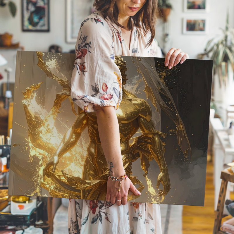 Toile, art mural forgé dans la flamme, sculpture dorée Divine en mouvement, prête à être accrochée à la galerie, décoration moderne