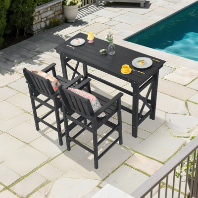 Ensemble de 3 tables de bar et chaises d'extérieur en PEHD, ensemble de 2 chaises hautes Adirondack avec table de bar rectangulaire, ensemble de tabourets de bar de patio, ensemble de bar de patio extérieur en PEHD pour balcon, porche, terrasse
