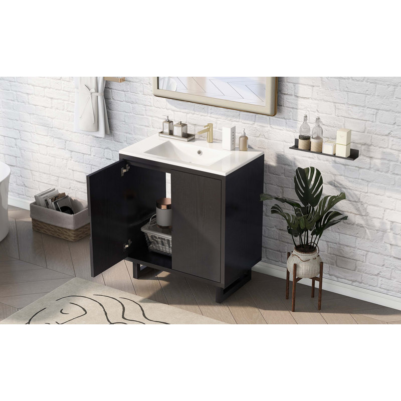Ensemble de meuble-lavabo 30 po avec lavabo, armoire combinée, armoire de rangement pour salle de bain, structure en bois massif
