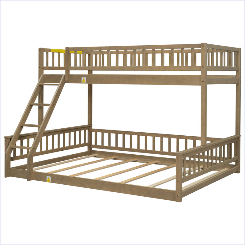 Bunk Bed With Ladder And Guardrails, Walnut, Twin XL Over Queen