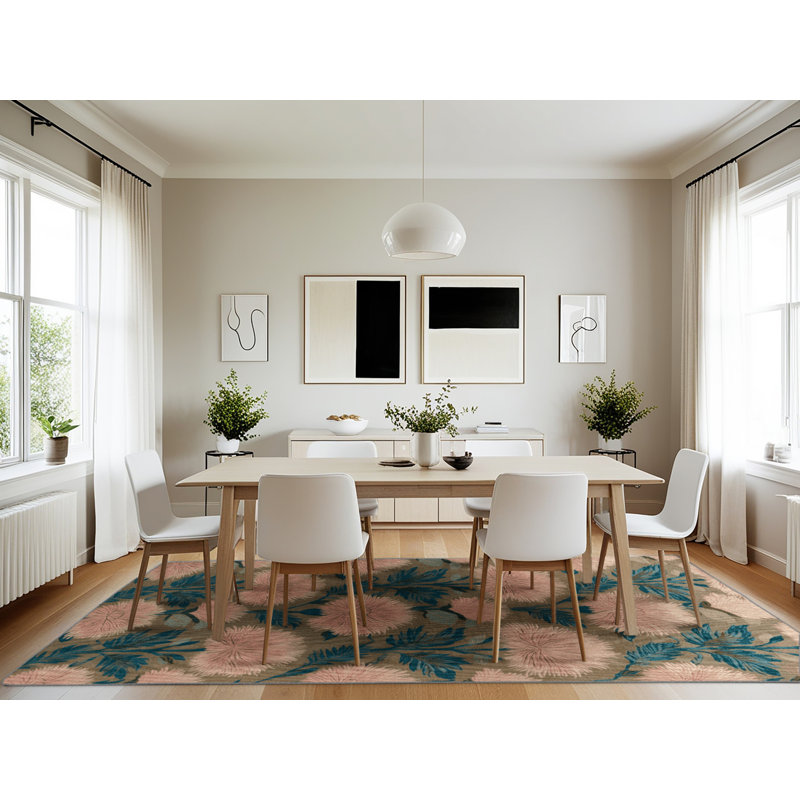 Machine Washable Botanical Brown Area Rug, Rectangle 7' x 10'