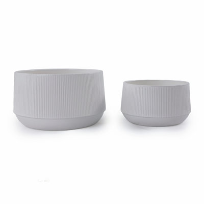 2 Pieces Ceramic Flowerpot, Modern Planter for Patio, Garden or Windowsills - Gloss White, Durable and Stylish
