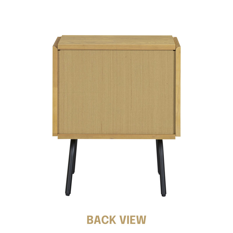  Lulu Solid Wood Nightstand with Natural Rattan Drawer, Sand, 2