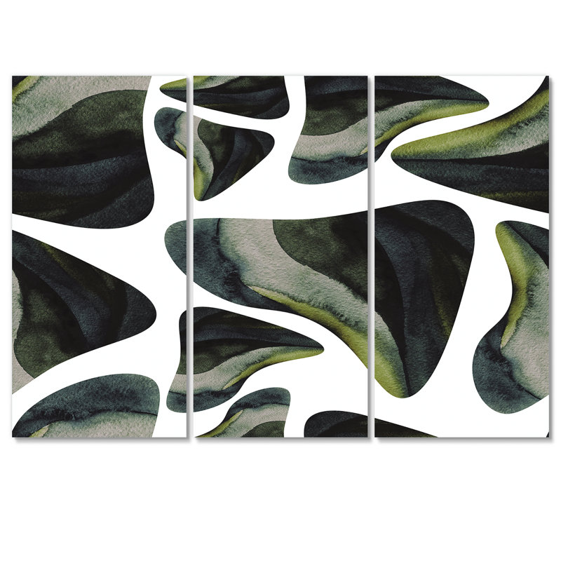 Abstrait vert foncé Organic Elements I - impression d'art moderne sur toile, vert / noir, H 32 po x l 48 po x P 1 po