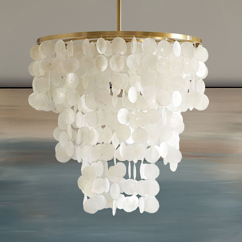 Isla Capiz Shell Elegance Chandelier with Gold Accents