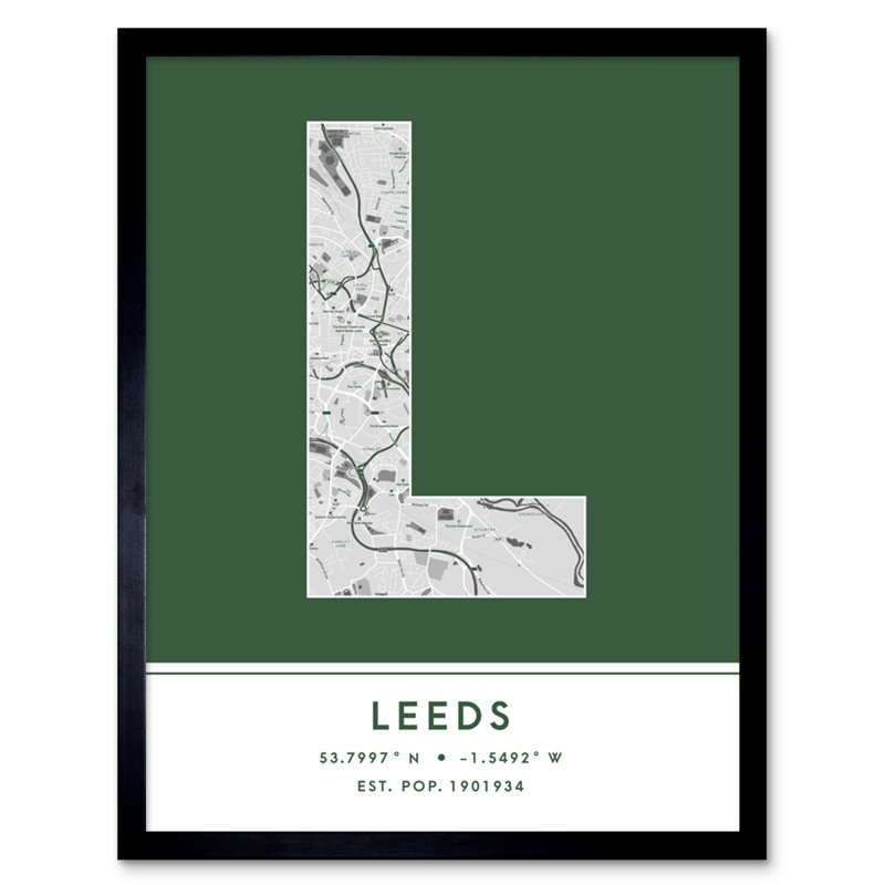 Leeds England United Kingdom City Map by Wee Blue Coo - Single Picture Frame Typography
